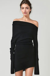 Curved Multi-Wear Wollstrickkleid - Schwarz